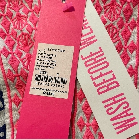 Lilly Pulitzer Ocean Cove Long Sleeve Tunic Top Oyster Bay Blue Krillin It. Sz S - Picture 12 of 15